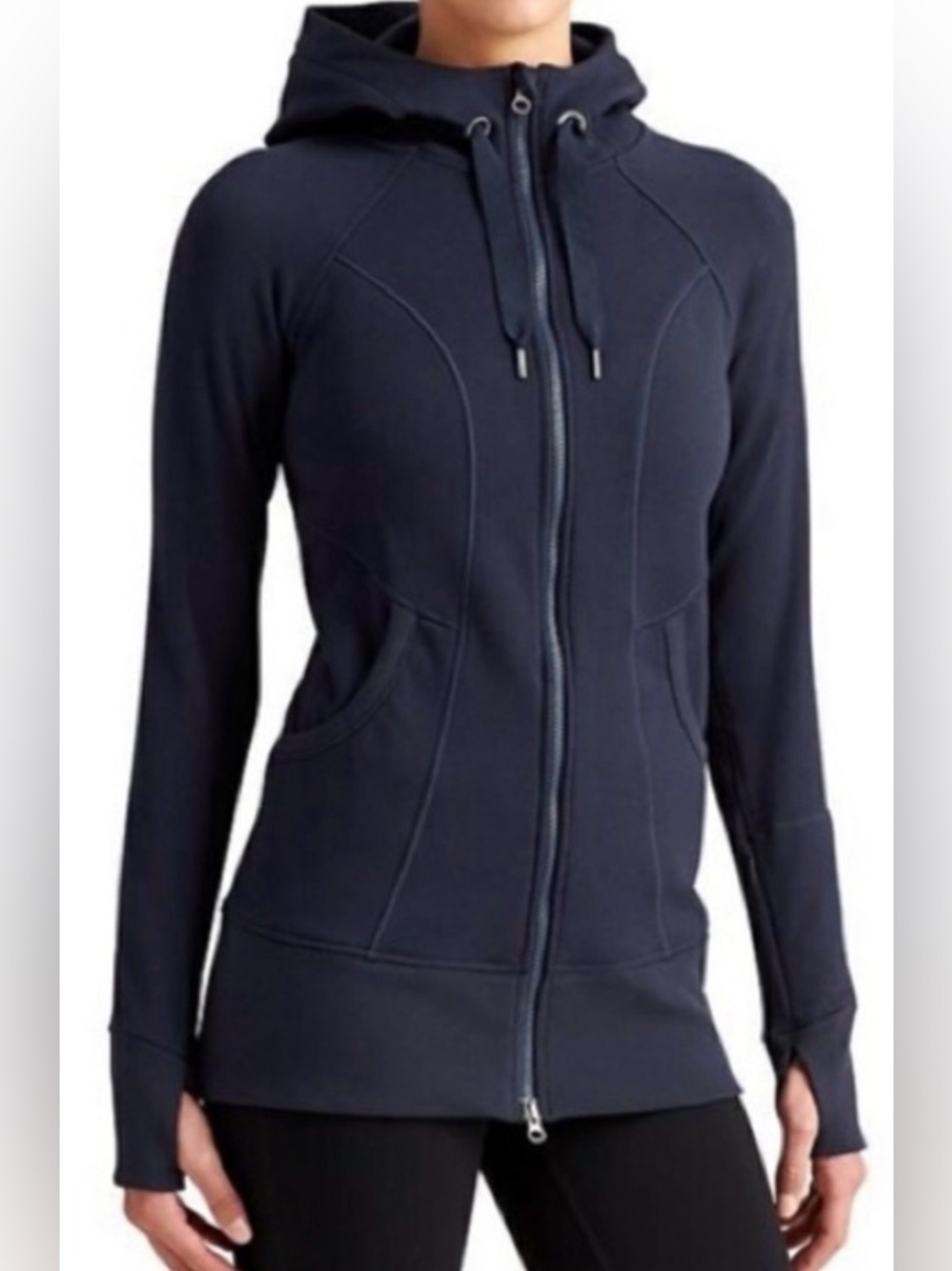Athleta CYA Strength Hoodie Navy Blue Full Zip Jacket/XS/Long Legging Length